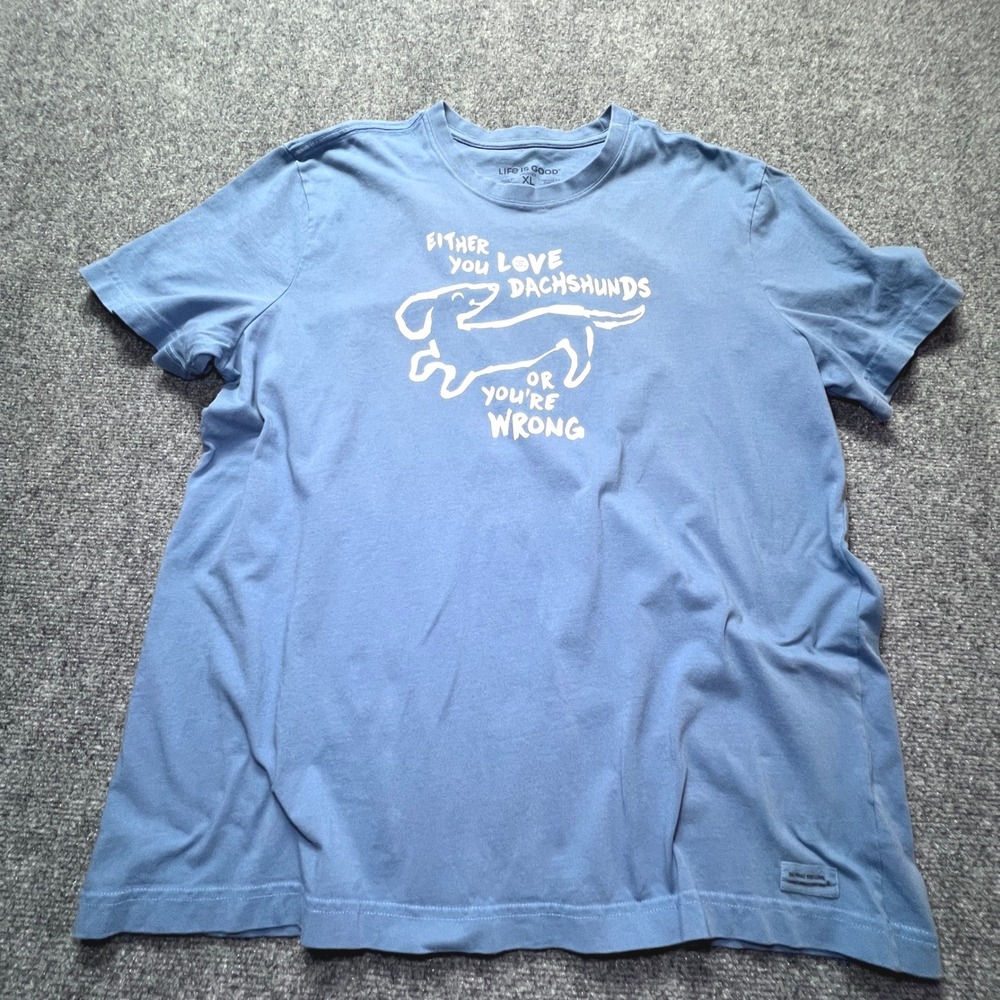 Life is Good Mens XL Crusher Tee Blue Dachshund Dog Graphic T-Shirt